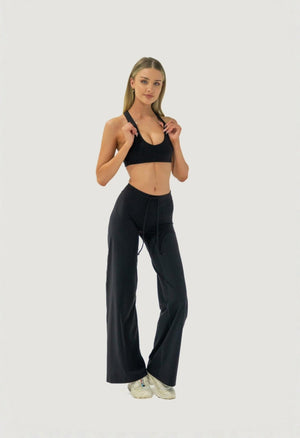 DRAWSTRING STRAIGHT LEG PANTS (TALL) - BLACK