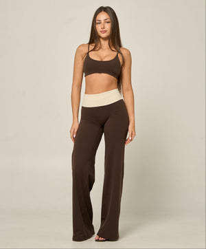 FOLD OVER STRAIGHT LEG PANTS (TALL) - ESPRESSO/BONE