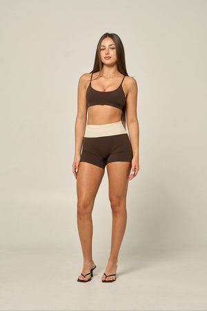 FOLD OVER SHORTS - ESPRESSO/BONE