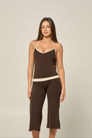 YASMIN HALTER TANK - ESPRESSO/BONE