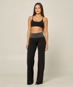 FOLD OVER STRAIGHT LEG PANTS (TALL) - BLACK/CHARCOAL