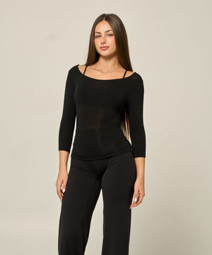 JADE QUARTER SLEEVE TOP - BLACK
