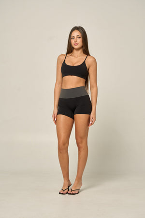 FOLD OVER SHORTS - BLACK/CHARCOAL