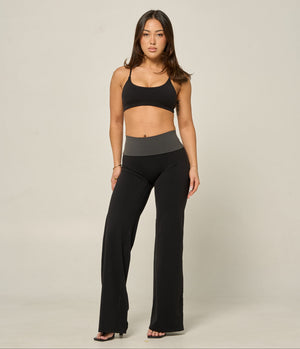 FOLD OVER STRAIGHT LEG PANTS (REG) - BLACK/CHARCOAL