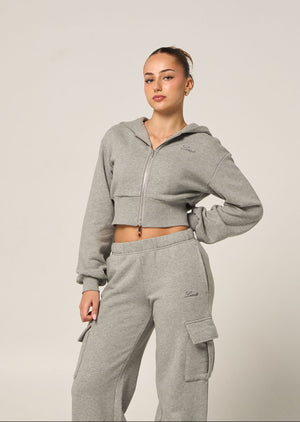 CROPPED ZIP JACKET - MARL GREY