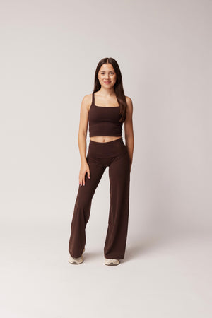 FOLD OVER STRAIGHT LEG PANTS (PETITE) - ESPRESSO