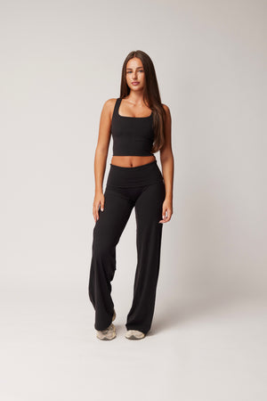 FOLD OVER STRAIGHT LEG PANTS (TALL) - BLACK