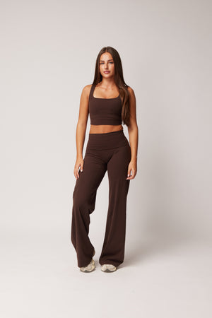 FOLD OVER STRAIGHT LEG PANTS (TALL) - ESPRESSO