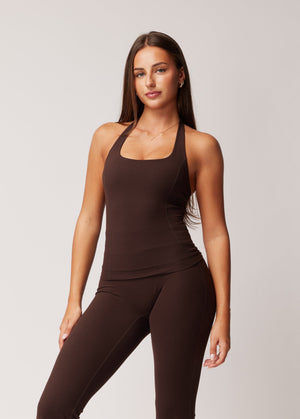 ALLURE HAILEY HALTER TANK - ESPRESSO