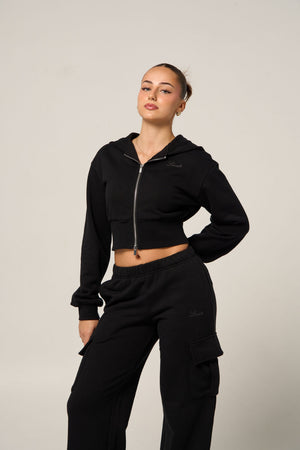 CROPPED ZIP JACKET - BLACK