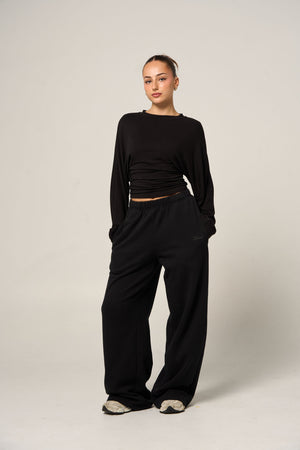WIDE LEG TRACK PANTS - BLACK