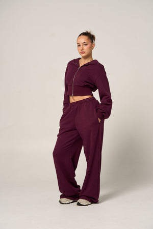 WIDE LEG TRACK PANTS - PLUM
